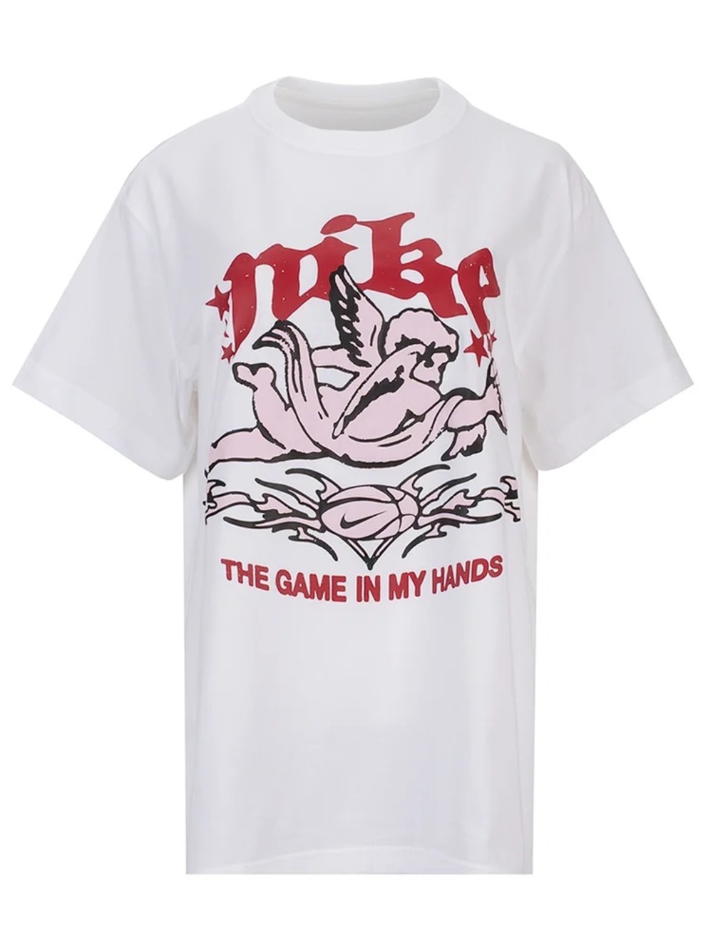 Nike BF CREW White Short Sleeve Tee oversized/loosefit Red and Pink Graphic